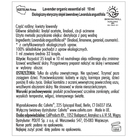 Organic Lavender CaliVita Essential Oil 10 ml